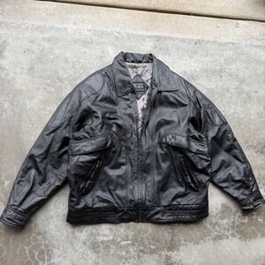 Vintage LA Leather Jacket Mens XL Black Bomber Quilted Lined Zip Pockets 90s